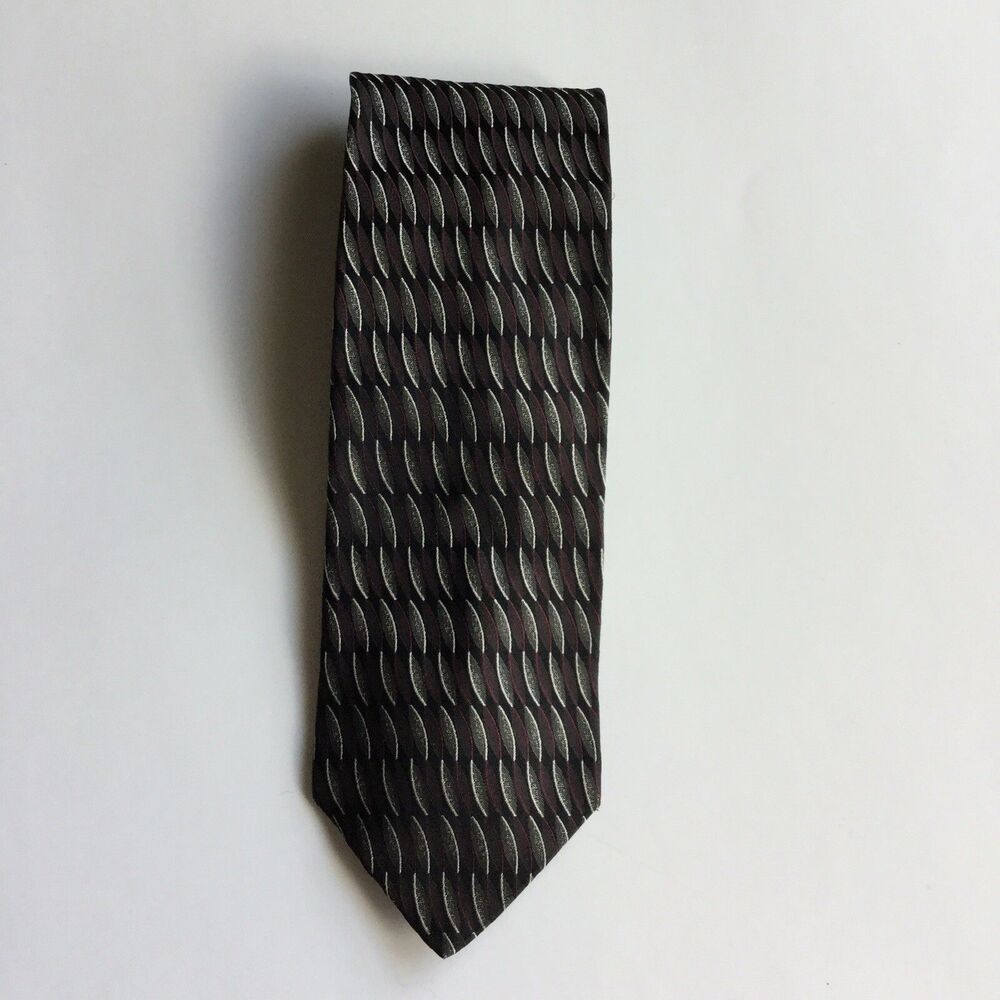 Principe Mens Black Gray Neck Tie Geometric 100% Silk Handmade in Italy